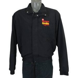 Vintage Texaco Havoline Racing Jacket Mens L Black NASCAR Windbreaker USA Made